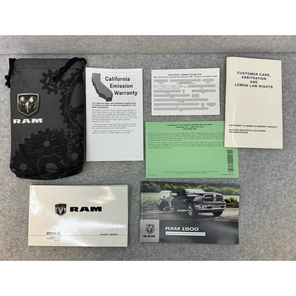Ram 1500 2019 Owner's Manual Set OEM User Guide Quick Reference Pouch Case